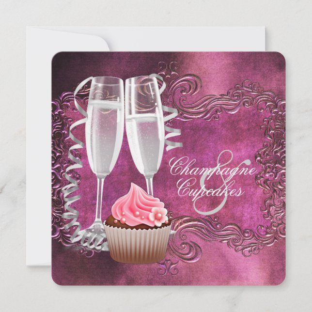 Elegant champagne- och cupcake-möhippa inbjudningar (Framsida)