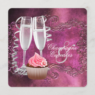 Elegant champagne- och cupcake-möhippa inbjudningar