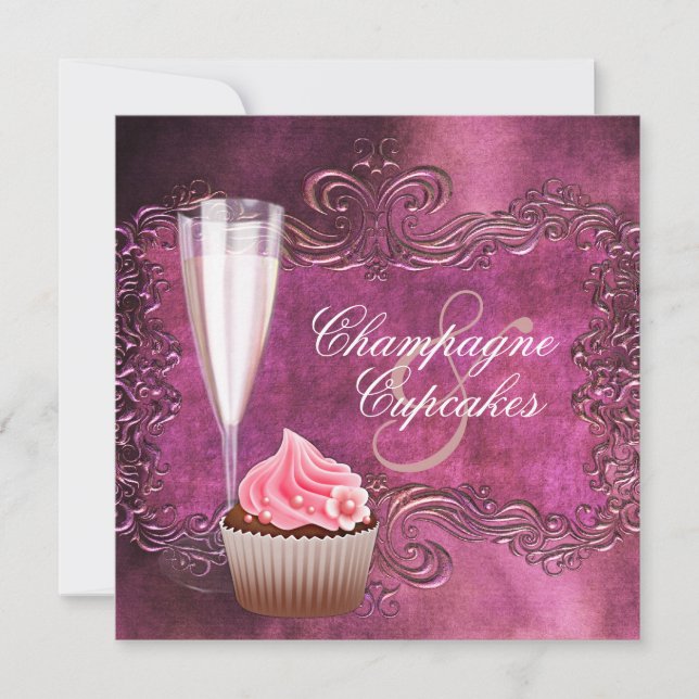 Elegant champagne- och cupcake-möhippa inbjudningar (Framsida)