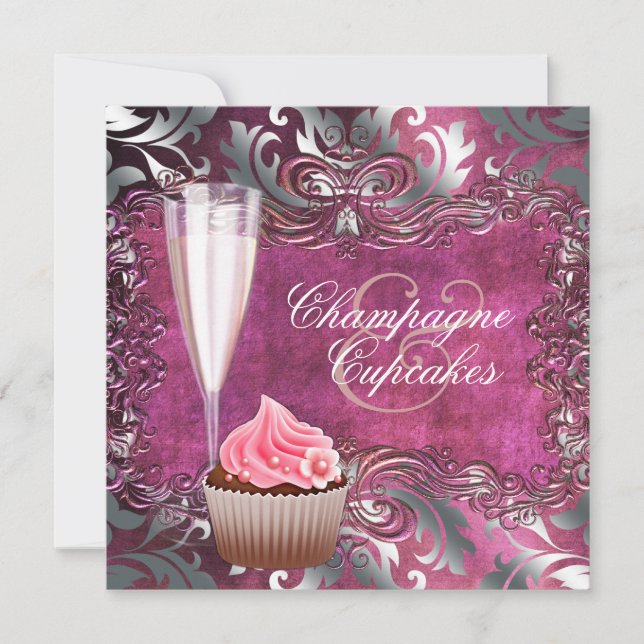 Elegant champagne- och cupcake-möhippa inbjudningar (Framsida)