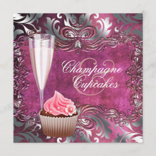 Elegant champagne- och cupcake-möhippa inbjudningar