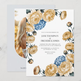 Elegant Champagne och dammig blå blomsterbröllop Inbjudningar