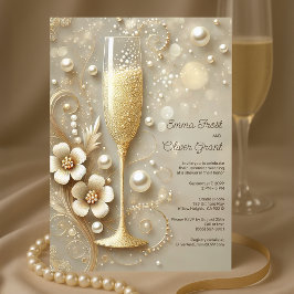 Elegant Champagne och Pearl-Möhippa Inbjudningar