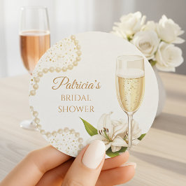 Elegant Champagne Pärlor & Prosecco Bröllopsfest Runt Klistermärke