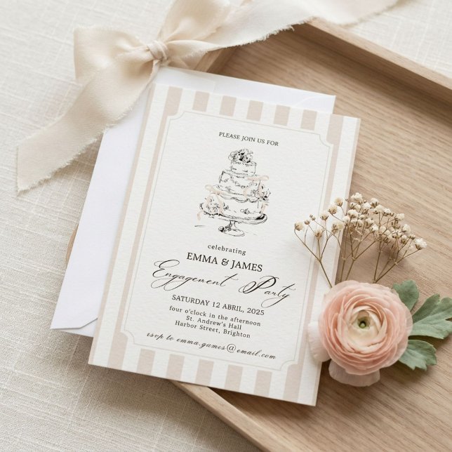 Elegant Champagne-randig Bröllopstårta Förlovnings Inbjudningar (Skapare uppladdad)