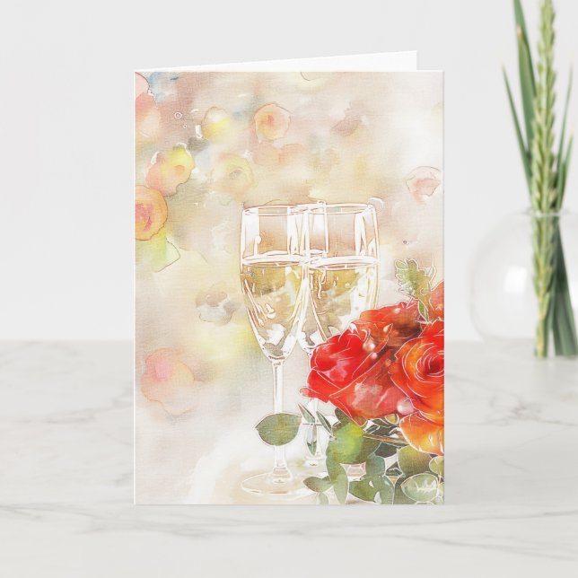 Elegant Champagne & Ro Förlovning Meddelande (Framsida)