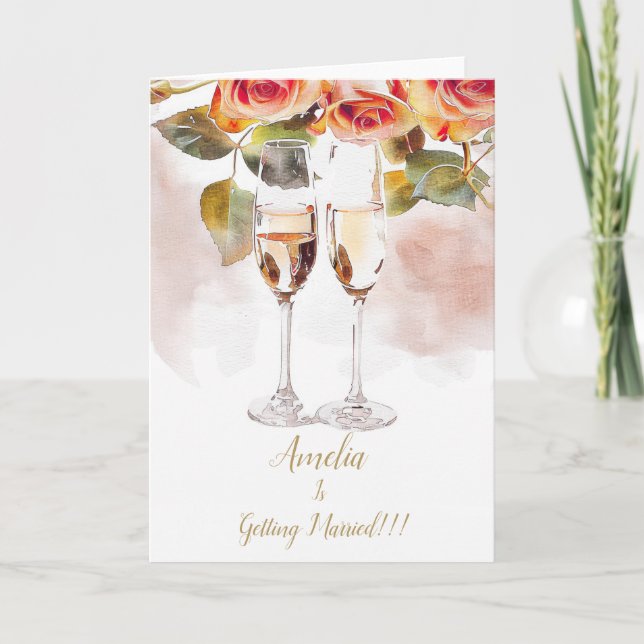 Elegant Champagne & Ro Förlovning Meddelande (Framsida)