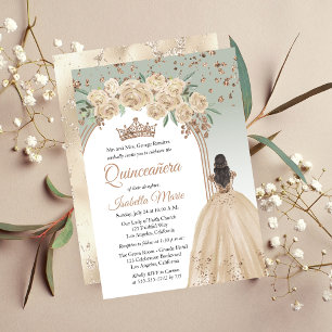 Elegant Champagne Sage Blommigt Quinceañera Part Inbjudningar