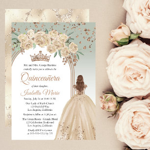 Elegant Champagne Sage Blommigt Quinceañera Part Inbjudningar
