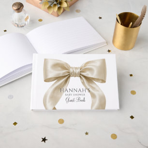 Elegant champagne-satinbands-babypartytjej gästböcker
