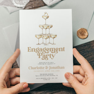 Elegant Champagne Snyggt Retro Förlovningsfest Inbjudningar