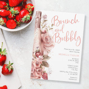 Elegant Champagne Strawberry Boho  Rosa Inbjudningar