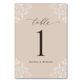 Elegant Champagne Tan Vintage Small Bröllop Bordsnummer