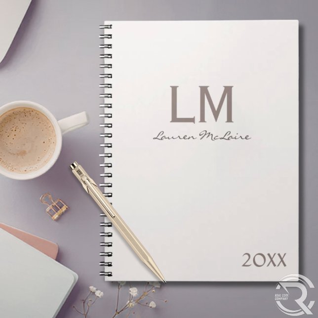 Elegant Champagne Taupe Minimalist Monogram Anpass Anteckningsbok (Elegant Champagne Taupe Minimalist Monogram Custom Notebook)