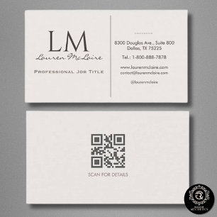 Elegant Champagne Taupe Monogram Signatur Visitkort