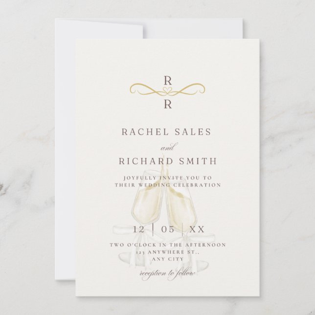 Elegant Champagne Toast Bröllopsinbjudan  Inbjudningar (Framsida)