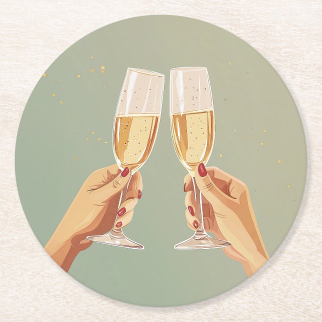 Elegant Champagne Toast Firande Underlägg Papper Rund (Framsidan)