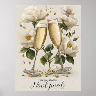Elegant Champagne Toast med Vit ros Poster