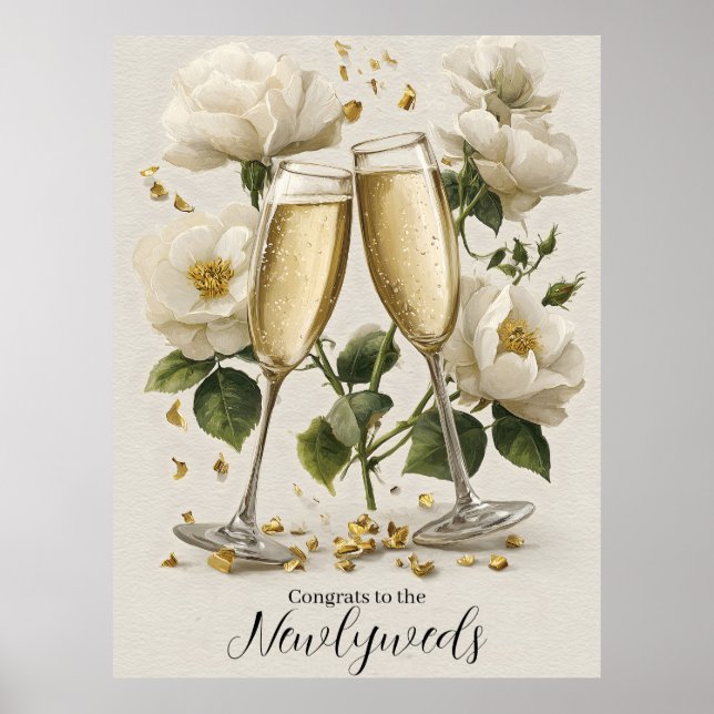 Elegant Champagne Toast med Vit ros Poster (Framsidan)
