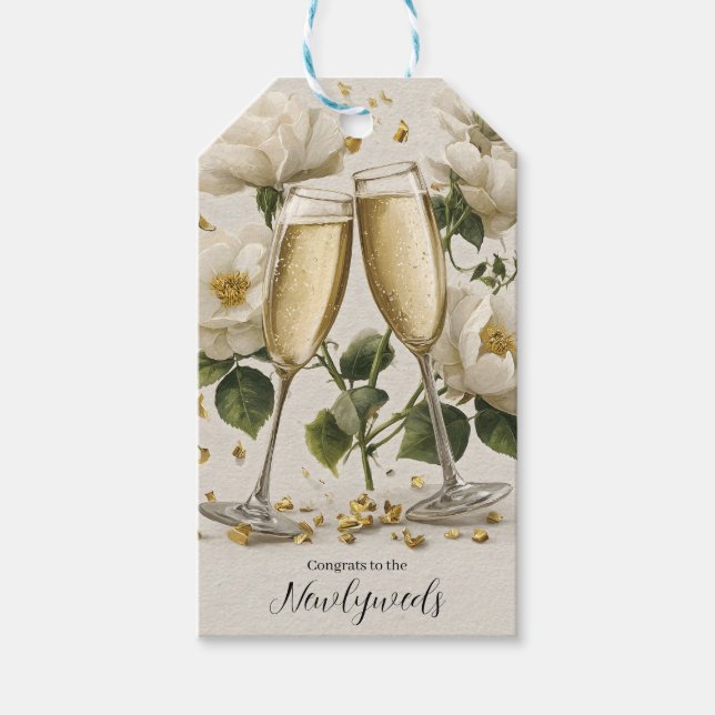 Elegant Champagne Toast med Vit ros Presentetikett (Framsidan)