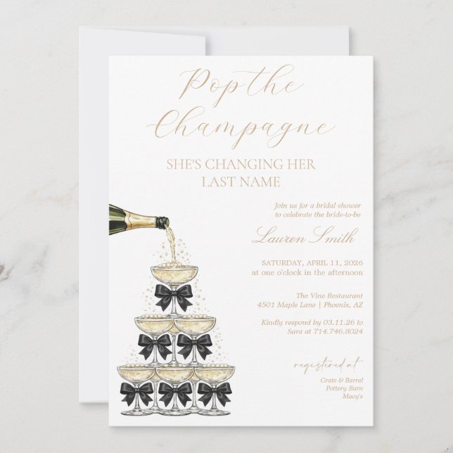 Elegant champagne torn bröllopsdusch inbjudan (Framsida)