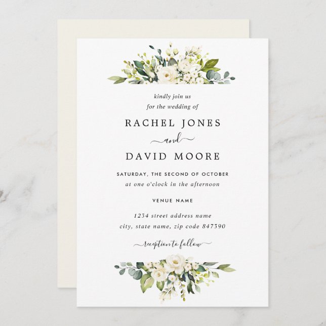 Elegant Champagne Watercolor Blommigt Bröllop Inbjudningar (Fram/baksida)