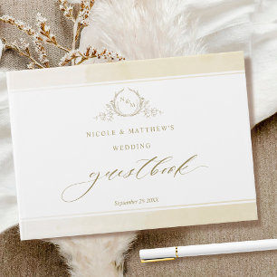 Elegant Champagne Watercolor Monogram Bröllop Gästböcker