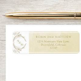 Elegant Champagne Watercolor Monogram Bröllop Returadress Etikett