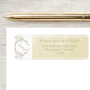 Elegant Champagne Watercolor Monogram Bröllop Returadress Etikett