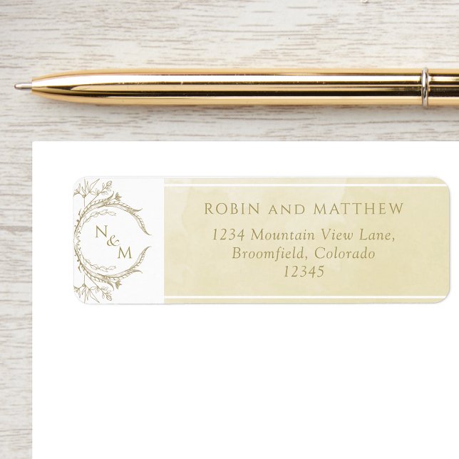 Elegant Champagne Watercolor Monogram Bröllop Returadress Etikett (Skapare uppladdad)