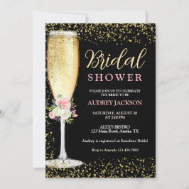 Elegant Champagnebrunch Blommig Bröllopsfest Inbjudningar