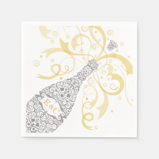 Elegant champagneflaska pappersservett (Framsidan)