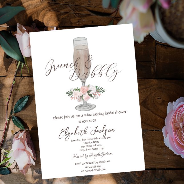 Elegant champagnekglas, Rosor Brunch & Bubbly Inbjudningar (Skapare uppladdad)