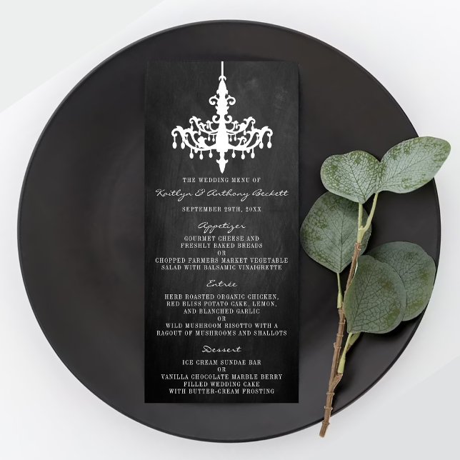 Elegant Chandelier Chalkboard Bröllop Collection Meny (Skapare uppladdad)