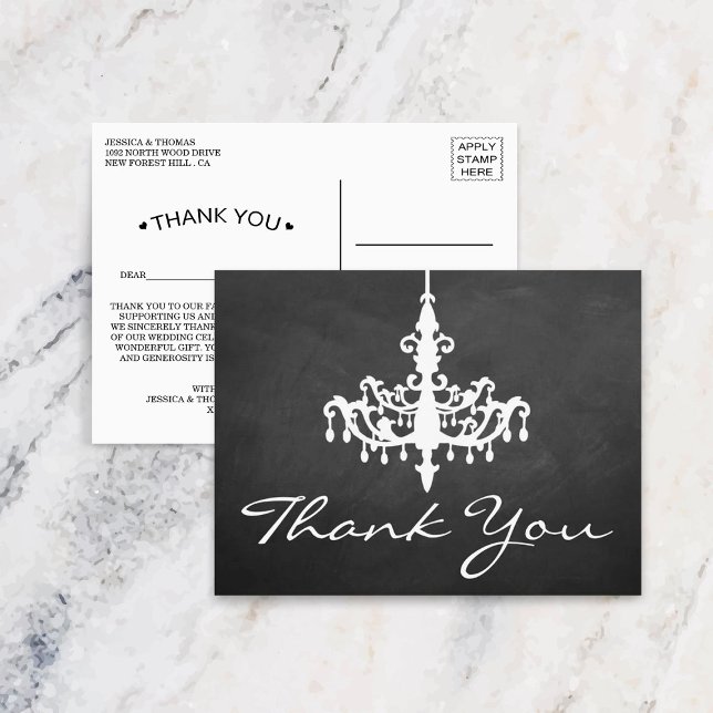 Elegant Chandelier Chalkboard Bröllop Collection Vykort (Skapare uppladdad)