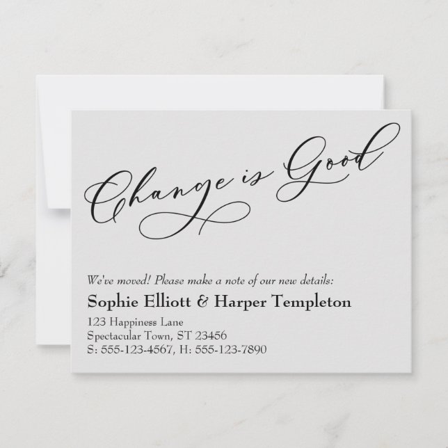 Elegant Change är Bra Grått Flytta Announement Anteckningskort (Framsida)