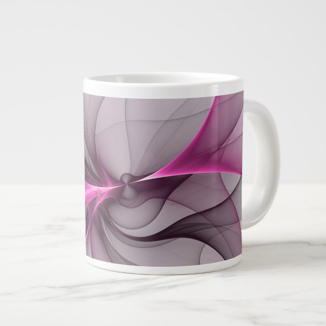 Elegant Chaos Modern Abstrakt Rosa Fractal Art Jumbo Mugg (Framsida höger)