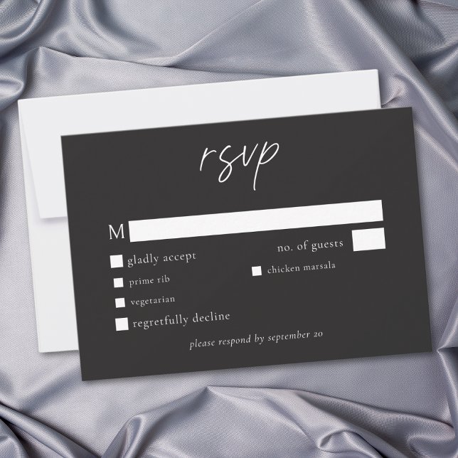 Elegant Charcoal Black Minimalist Wedding OSA Kort (Elegant Charcoal Black Minimalist Wedding RSVP Card)