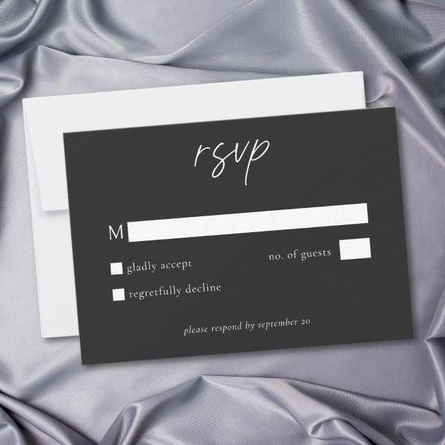 Elegant Charcoal Black Minimalist Wedding OSA Kort (Elegant Charcoal Black Minimalist Wedding RSVP Card)