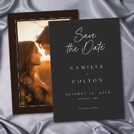 Elegant Charcoal Black Minimalist Wedding Photo Spara Datumet