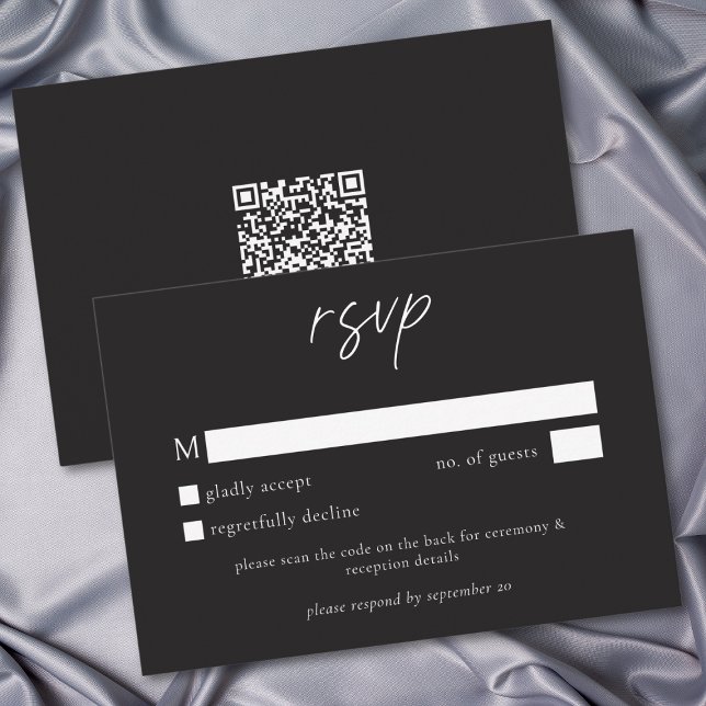 Elegant Charcoal Black Minimalist Wedding QR OSA Kort (Elegant Charcoal Black Minimalist Wedding QR RSVP Card)