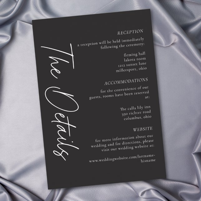 Elegant Charcoal Black Minimalist Wedding Tilläggskort (Elegant Charcoal Black Minimalist Wedding Enclosure Card)