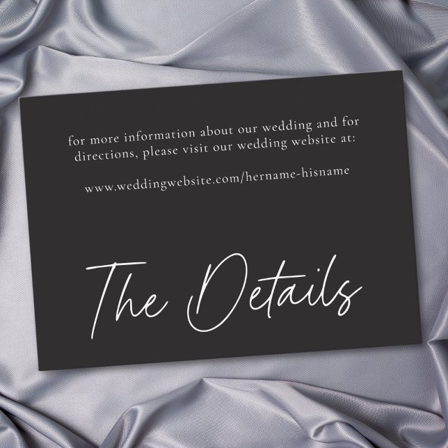 Elegant Charcoal Black Minimalist Wedding Tilläggskort (Elegant Charcoal Black Minimalist Wedding Enclosure Card)