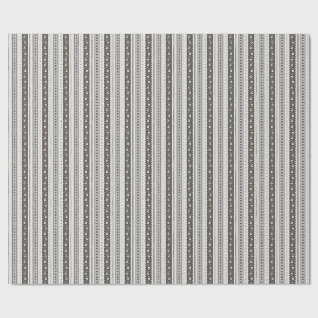 Elegant Charcoal & Cream Scallop Floral Stripe Presentpapper (Platt)