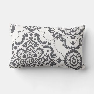 Elegant Charcoal Gray Damask Paisley Accent Pillow Lumbarkudde