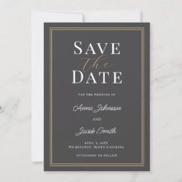 Elegant Charcoal Gray Gold Double Border Wedding  Spara Datumet