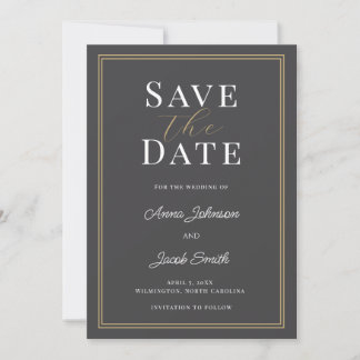 Elegant Charcoal Gray Gold Double Border Wedding  Spara Datumet