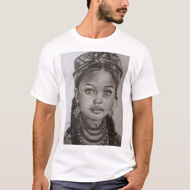 Elegant Charcoal & Pencil Girl Portrait Illustrati T Shirt (Framsida)