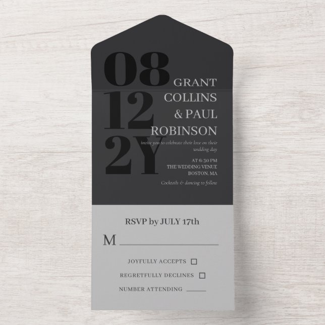 Elegant Charcol & Grått Typography Bröllop (Insida)