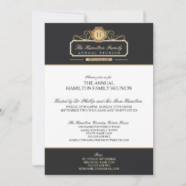 Elegant Charcol Guld Monogram Familjeåterförening Inbjudningar